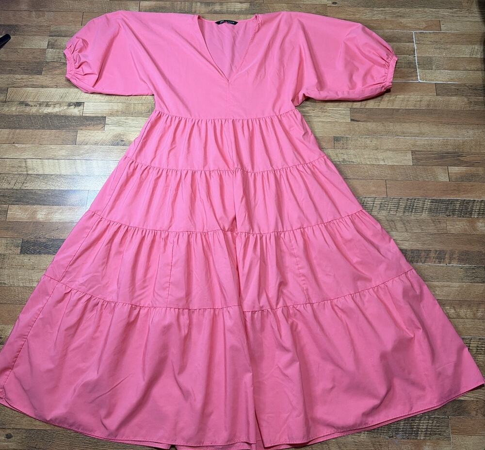 Zara Dress Small Bright Pink Tiered Dress